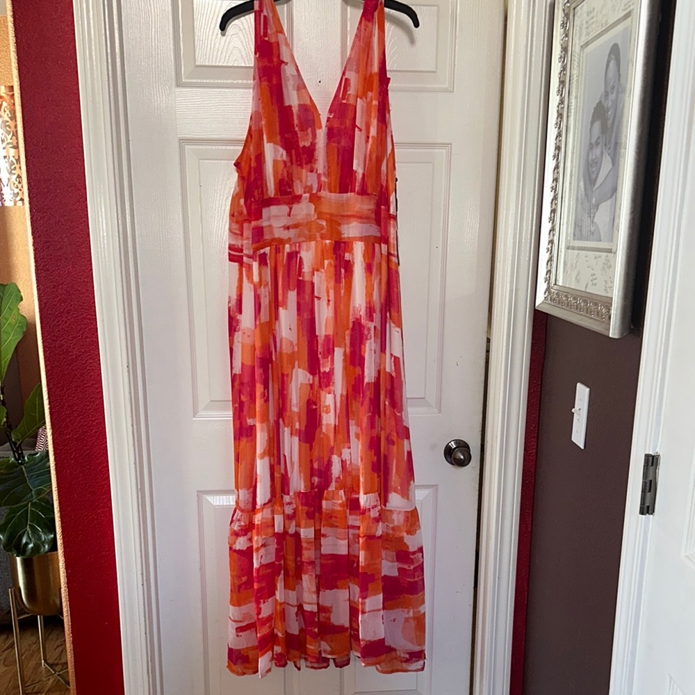 Calvin Klein Red and Pink Maxi Dress